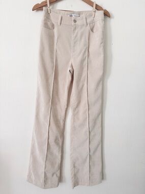 Zara Cream Corduroy Trousers - Straight Cut XS
